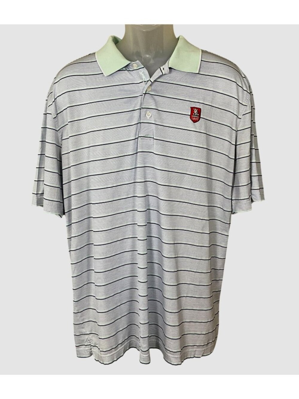 Bobby Jones Short Sleeve Light Blue & Navy Striped Polo Shirt Mint Collar XL Cot
